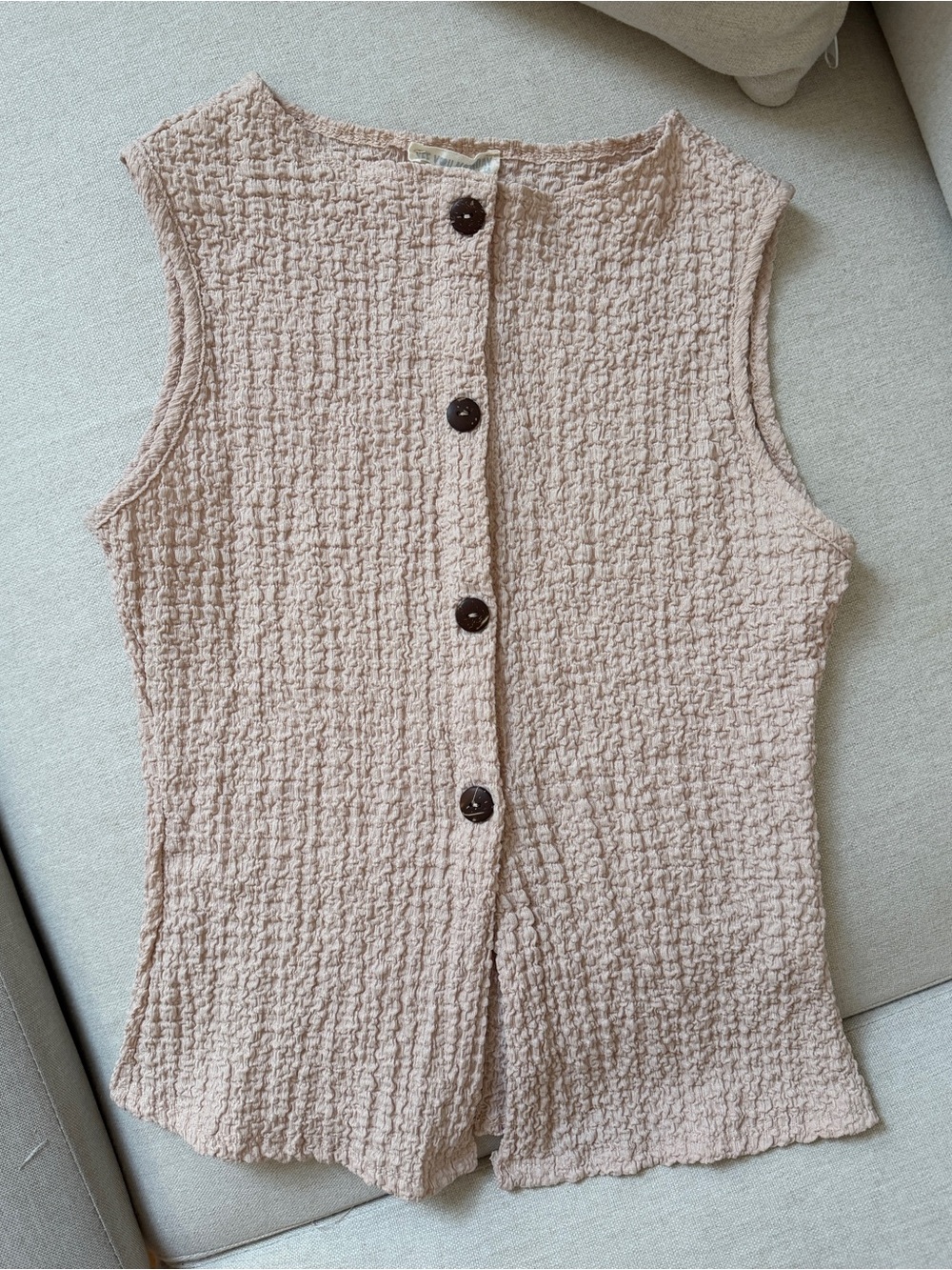 Textured Button-Front Tank Top in Light Beige